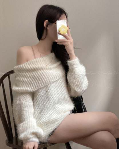 🇰🇷KOREA ♥ Baby Bed-In Boule Off-Shoulder Knit 寬鬆一字領毛毛針織衫 (3色入) 🔎 ɪᴛᴇᴍ ɴᴏ.： SS-KSSNT33899