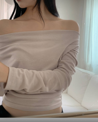 🇰🇷KOREA ♥ 一字肩氣質修身彈力上衣 🔎 ɪᴛᴇᴍ ɴᴏ：SS-KSS98692314