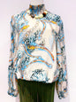 🇪🇺歐美古著｜VintageClothes - 歐式奢華馬鏈與豹紋印花抓褶高領雪紡衫 🔎 ss-vin521