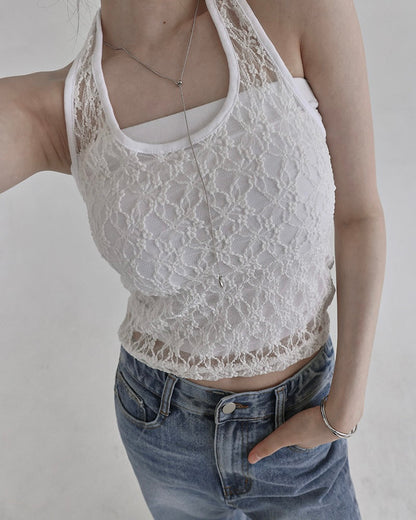 🇰🇷KOREA ♥ Lace halter top 蕾絲掛頸背心 ks98235361