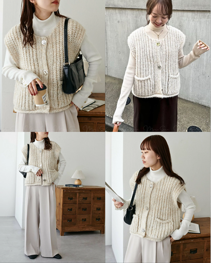 🇯🇵 JAPAN ♥ Big Button Vest with Pockets ♥ 超大鈕扣針織背心外套     🔎 ɪᴛᴇᴍ ɴᴏ.： SS-JRA0019