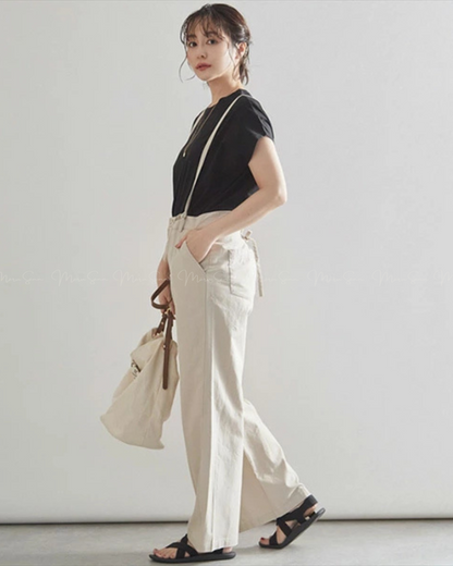 (InStock)🇯🇵Japan Cotton and linen suspenders with back ties and wide-leg pants ◇ 日本 棉麻吊帶後綁帶闊腿褲 🔎 ɪᴛᴇᴍ ɴᴏ：SS-jsr2175557