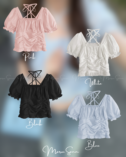 🇯🇵JAPAN ♥ ✨3-Way Ribbon Gathered Frill Blouse ✨3-Way 緞帶褶皺荷葉邊襯衫 🔎 ɪᴛᴇᴍ ɴᴏ.： SS-jg089