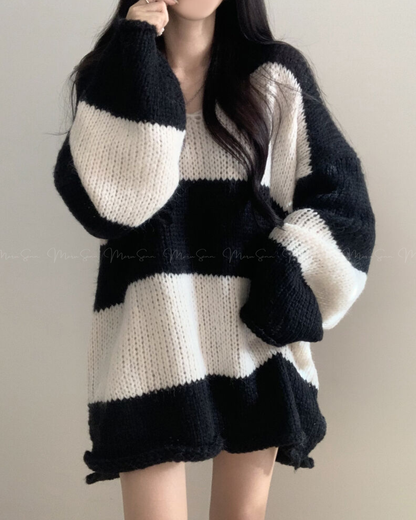 🇰🇷 KOREA ♥knitted Woolen pullover 下半身出走慵懶間條針織衫 ◍ 3色入🔎 ɪᴛᴇᴍ ɴᴏ.： SS-ks94560584