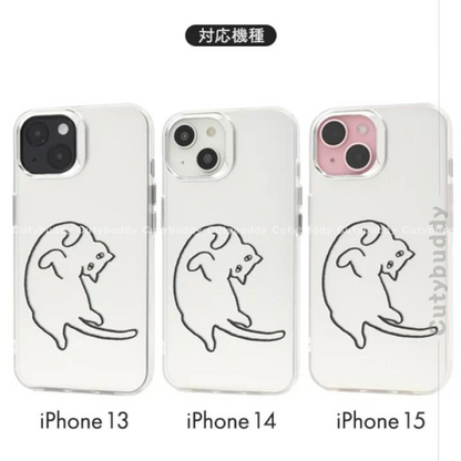 🇯🇵Japanese Cat and Panda Design Case for iPhone 13/13pro-15/15pro Cat and Panda monochrome design case 