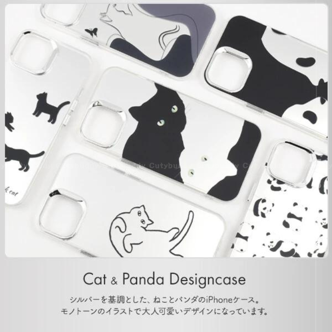 🇯🇵Japanese Cat and Panda Design Case for iPhone 13/13pro-15/15pro Cat and Panda monochrome design case 