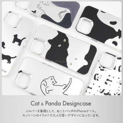 🇯🇵Japanese Cat and Panda Design Case for iPhone 13/13pro-15/15pro Cat and Panda monochrome design case 