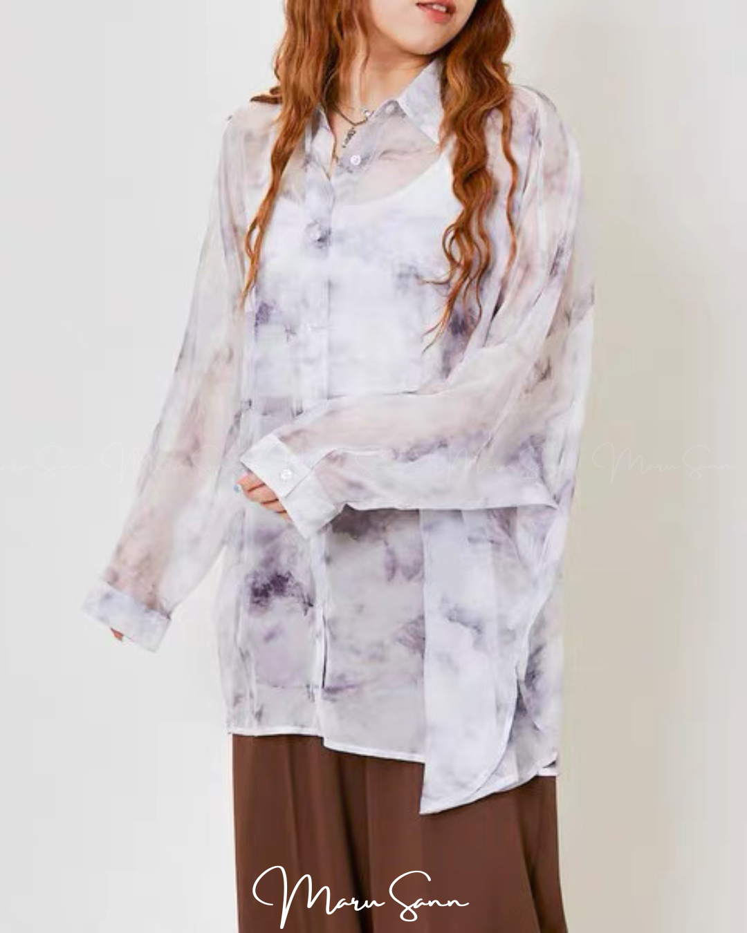 🇯🇵JAPAN 50%off  ♥ Loose-fitting, sheer blouse shirt in sheer fabric 薄紗寬鬆版型透視感襯衫外套 🔎 ɪᴛᴇᴍ ɴᴏ.： ss-jt14437