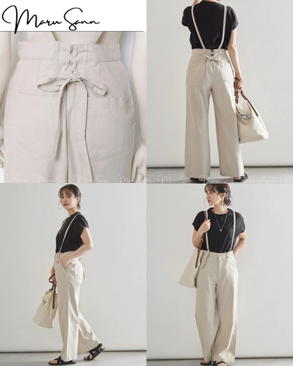 (InStock)🇯🇵Japan Cotton and linen suspenders with back ties and wide-leg pants ◇ 日本 棉麻吊帶後綁帶闊腿褲 🔎 ɪᴛᴇᴍ ɴᴏ：SS-jsr2175557