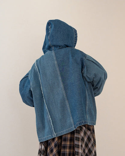 🇯🇵Japanese brand MILILOPIULU 🍂2024 new Rebuild switching denim hoodie colorblock denim jacket ★Product code🔎 SS-jsst-224813 