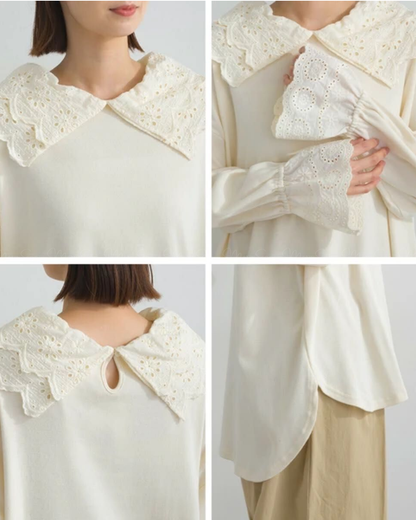🇯🇵JAPAN
♥ 法式羅紋蕾絲領套頭衫 SS-JSA251841L