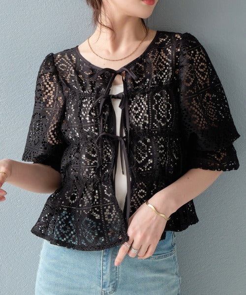 🇯🇵JAPAN Crochet lace shirred top ◇日本 鉤編蕾絲褶飾上衣 
SS-js255110620