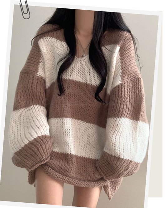 🇰🇷 KOREA ♥knitted Woolen pullover 下半身出走慵懶間條針織衫 ◍ 3色入🔎 ɪᴛᴇᴍ ɴᴏ.： SS-ks94560584