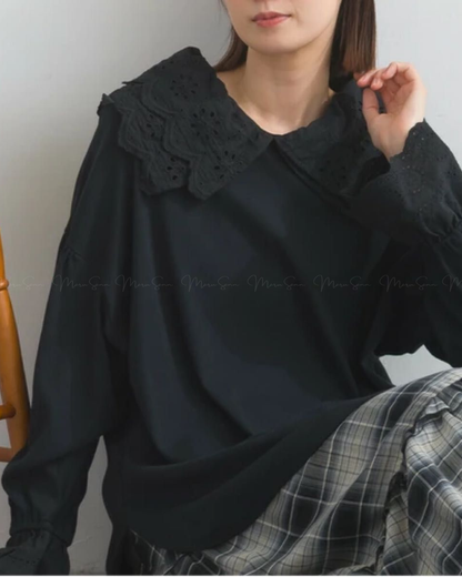 🇯🇵JAPAN
♥ 法式羅紋蕾絲領套頭衫 SS-JSA251841L