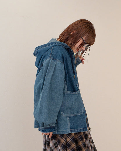 🇯🇵日本品牌 MILILOPIULU 🍂2024 new Rebuild switching denim hoodie 拼色牛仔外套 ★產品編號🔎 SS-jsst-224813