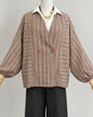 🇯🇵日本古著 🏷️ [ 復古棕灰縱橫細條紋雙排紅扣和裝工作罩衫 ｜ Vintage Brown & Grey Stripe Japanese Kappogi Apron Coat ] ss-vin730