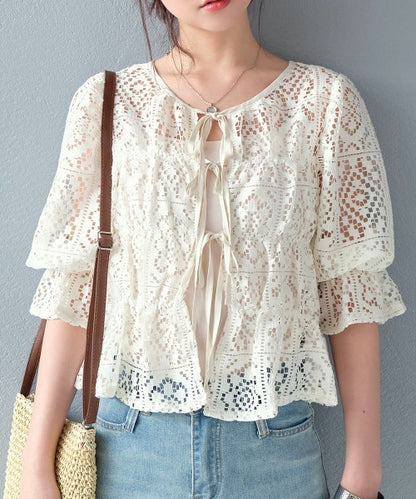 🇯🇵JAPAN Crochet lace shirred top ◇日本 鉤編蕾絲褶飾上衣 
SS-js255110620