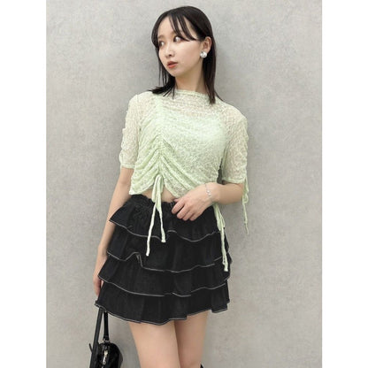 (50%off)🇯🇵 JAPAN ♥ Gathered Ribbon Lace Top (Green)  褶皺緞帶蕾絲上衣(綠色)  (2色) jrw26484