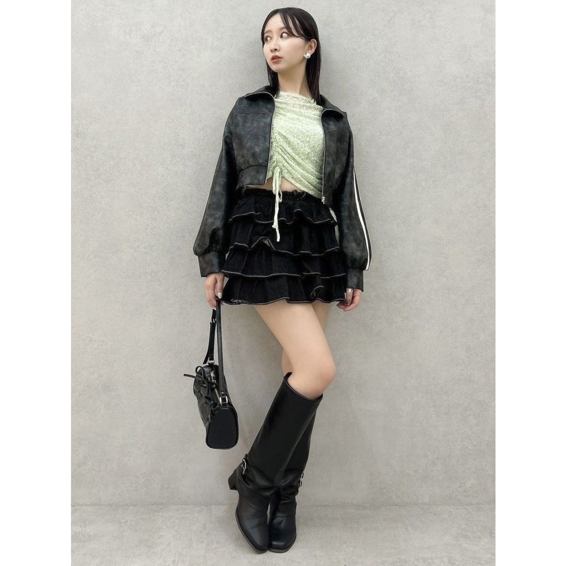 (50%off)🇯🇵 JAPAN ♥ Gathered Ribbon Lace Top (Green)  褶皺緞帶蕾絲上衣(綠色)  (2色) jrw26484