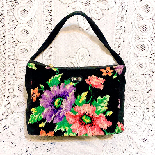 🇯🇵日本古著｜Vintage Bags - Feiler 黑底花花袋
🔎 ss-vin437