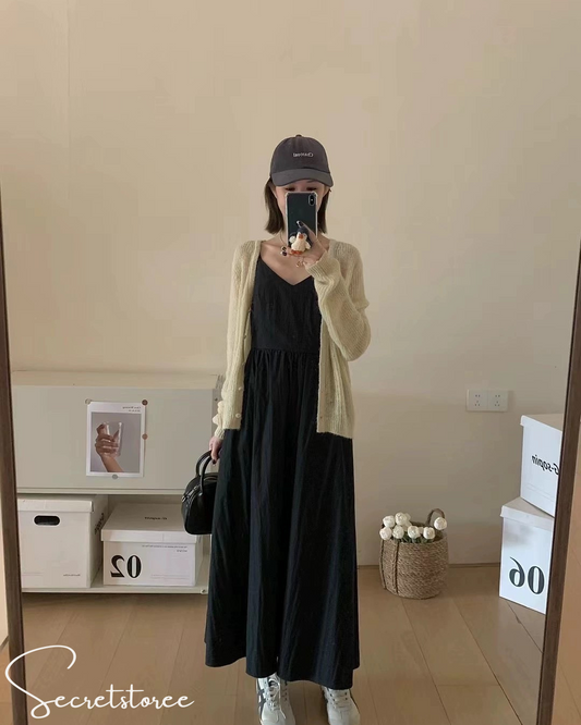 🇰🇷Korea|Cute Solid Color Double Strap All-Match Dress (2 Colors)
 ★ Product Code 🔎 SS-kb1b041700