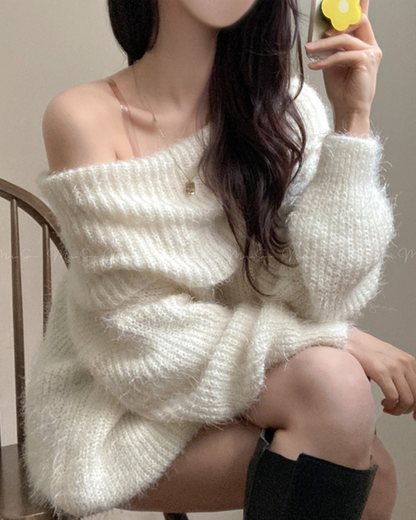 🇰🇷KOREA ♥ Baby Bed-In Boule Off-Shoulder Knit 寬鬆一字領毛毛針織衫 (3色入) 🔎 ɪᴛᴇᴍ ɴᴏ.： SS-KSSNT33899