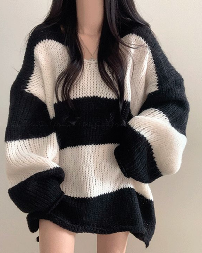 🇰🇷 KOREA ♥knitted Woolen pullover 下半身出走慵懶間條針織衫 ◍ 3色入🔎 ɪᴛᴇᴍ ɴᴏ.： SS-ks94560584