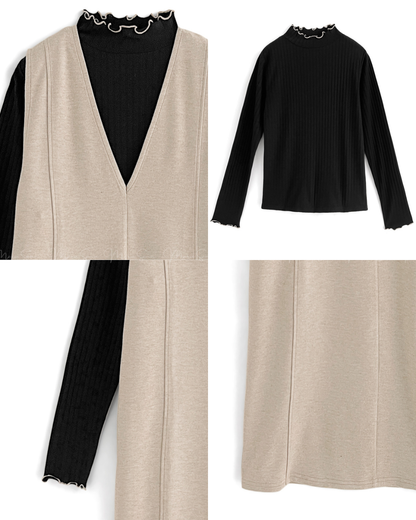 🇯🇵JAPAN ♥ Color-coordinated Mellow Tops and Jumper Skirt Set配色波浪邊上衣+背帶裙套裝 🔎 ɪᴛᴇᴍ ɴᴏ：SS-JGNH460