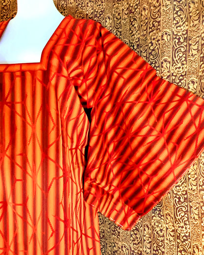 🇯🇵JAPAN Vintage ♡ Gradient Orange Striped Geometric Silk Michiyuki Coat (Haori/Kimono/Yukata)｜ 🇯🇵日本古著 ♡ 橘紅漸層條紋幾何幾何正絹道行コート(👘正絹羽織/和服/浴衣)｜🔎ss-vin vin638
