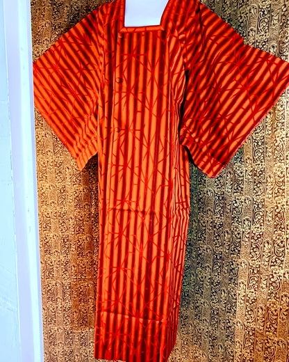 🇯🇵JAPAN Vintage ♡ Gradient Orange Striped Geometric Silk Michiyuki Coat (Haori/Kimono/Yukata)｜ 🇯🇵日本古著 ♡ 橘紅漸層條紋幾何幾何正絹道行コート(👘正絹羽織/和服/浴衣)｜🔎ss-vin vin638