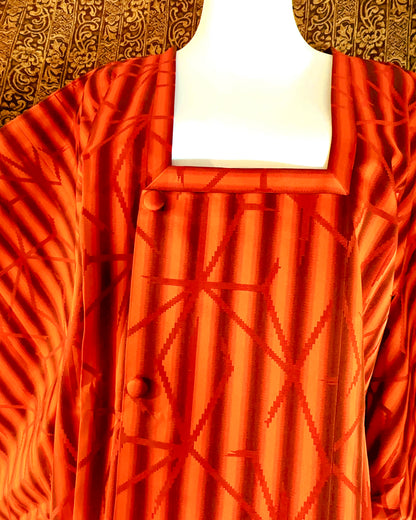 🇯🇵JAPAN Vintage ♡ Gradient Orange Striped Geometric Silk Michiyuki Coat (Haori/Kimono/Yukata)｜ 🇯🇵日本古著 ♡ 橘紅漸層條紋幾何幾何正絹道行コート(👘正絹羽織/和服/浴衣)｜🔎ss-vin vin638