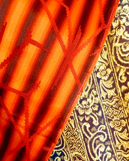 🇯🇵JAPAN Vintage ♡ Gradient Orange Striped Geometric Silk Michiyuki Coat (Haori/Kimono/Yukata)｜ 🇯🇵日本古著 ♡ 橘紅漸層條紋幾何幾何正絹道行コート(👘正絹羽織/和服/浴衣)｜🔎ss-vin vin638