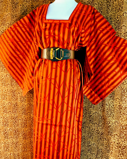 🇯🇵JAPAN Vintage ♡ Gradient Orange Striped Geometric Silk Michiyuki Coat (Haori/Kimono/Yukata)｜ 🇯🇵日本古著 ♡ 橘紅漸層條紋幾何幾何正絹道行コート(👘正絹羽織/和服/浴衣)｜🔎ss-vin vin638