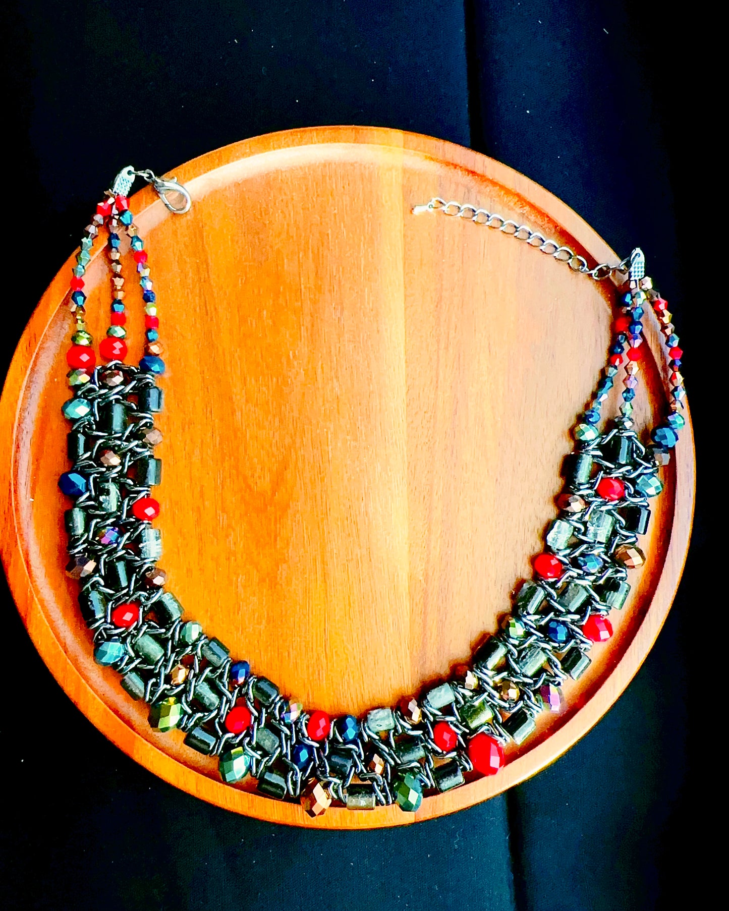 🇯🇵JAPAN Vintage ♡ Vintage Beaded Woven Black Chain Statement Necklace ｜ 🇯🇵日本古著 ♡ 復古彩珠編織黑鍊短項鍊｜🔎ss-vin631