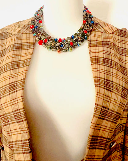 🇯🇵JAPAN Vintage ♡ Vintage Beaded Woven Black Chain Statement Necklace ｜ 🇯🇵日本古著 ♡ 復古彩珠編織黑鍊短項鍊｜🔎ss-vin631