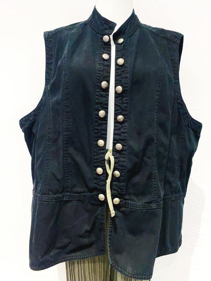 🇪🇺 歐美古著｜VintageClothes - 軍風率性雙排圓扣立領黑色牛仔工裝背心  🔎 ss-vin527