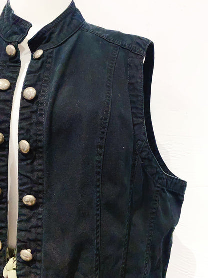 🇪🇺 歐美古著｜VintageClothes - 軍風率性雙排圓扣立領黑色牛仔工裝背心  🔎 ss-vin527