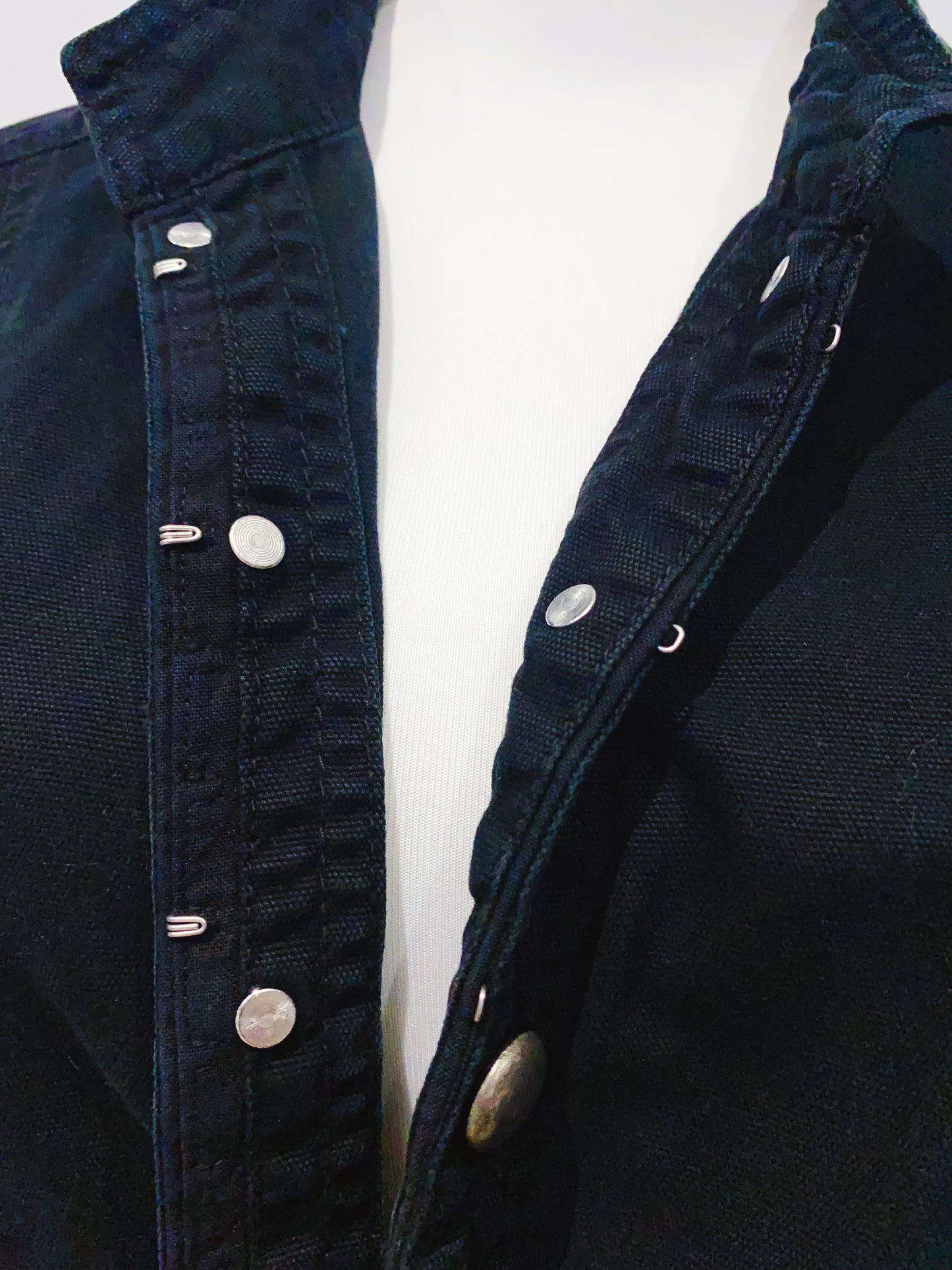 🇪🇺 歐美古著｜VintageClothes - 軍風率性雙排圓扣立領黑色牛仔工裝背心  🔎 ss-vin527