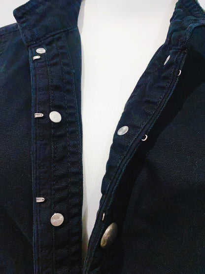 🇪🇺 歐美古著｜VintageClothes - 軍風率性雙排圓扣立領黑色牛仔工裝背心  🔎 ss-vin527
