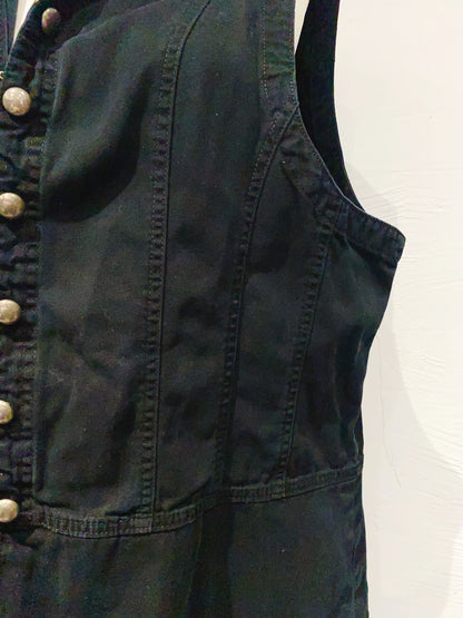 🇪🇺 歐美古著｜VintageClothes - 軍風率性雙排圓扣立領黑色牛仔工裝背心  🔎 ss-vin527