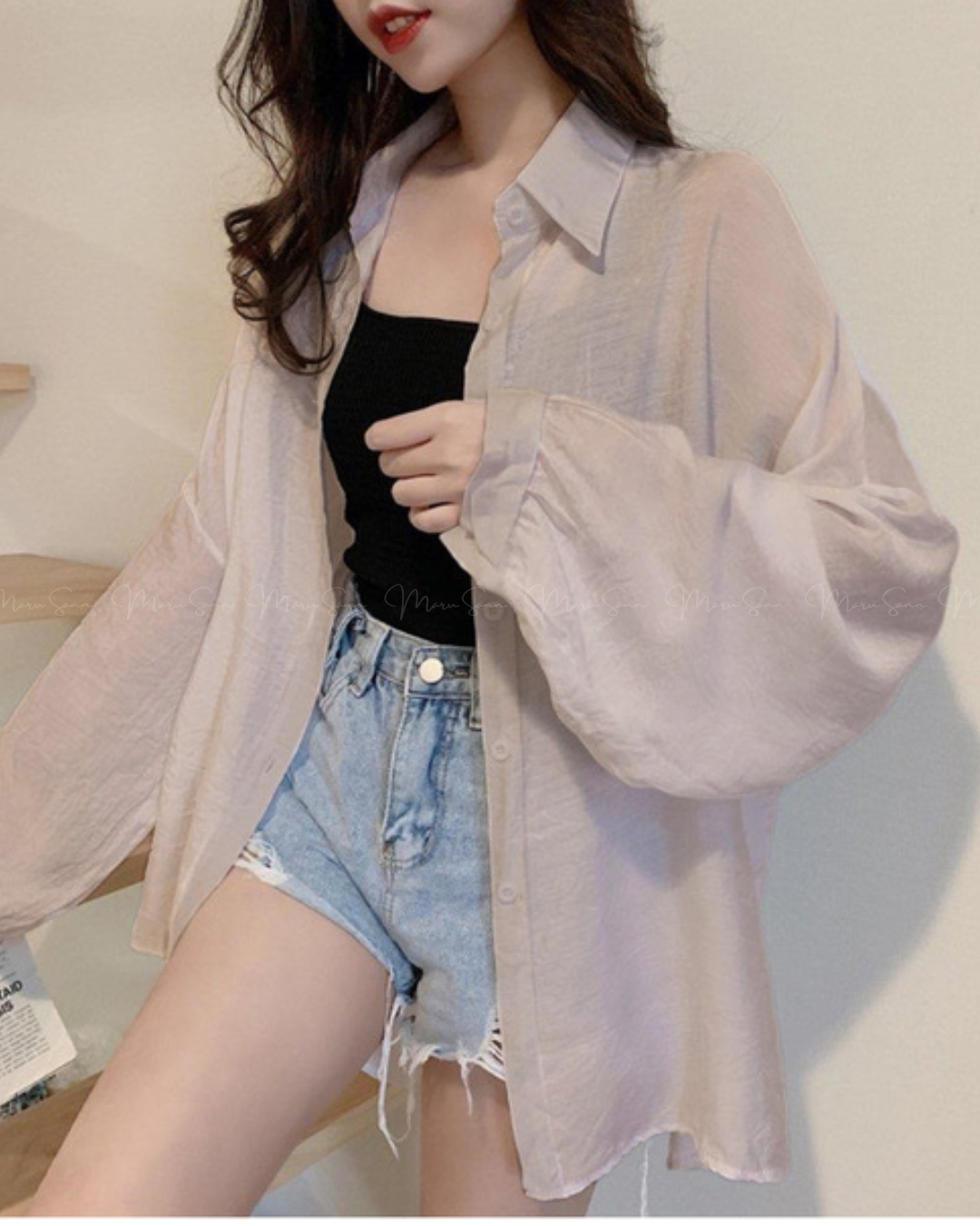 🇯🇵 JAPAN ♥ Voluminous-Sleeve Sheer Oversized Shirt ♥ 寬袖透視寬版襯衫 SS-jgac1371