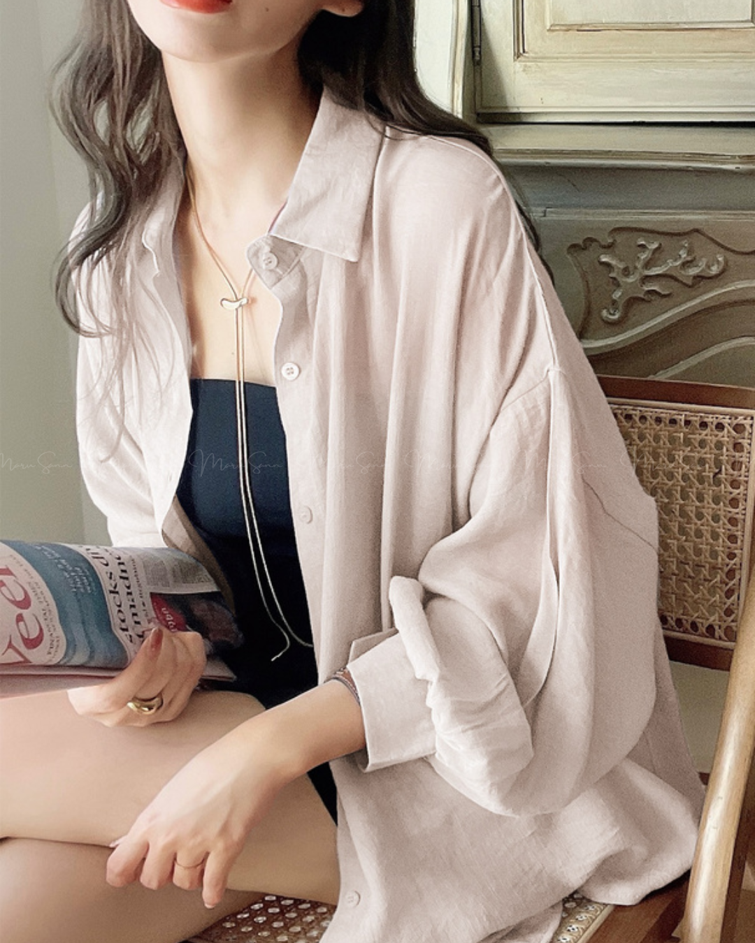🇯🇵 JAPAN ♥ Voluminous-Sleeve Sheer Oversized Shirt ♥ 寬袖透視寬版襯衫 SS-jgac1371