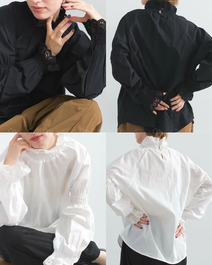 🇯🇵 JAPAN
♥ Scallop Lace Frill Blouse典雅貝殼蕾絲宮廷長袖上衣 SS-JSP251753L