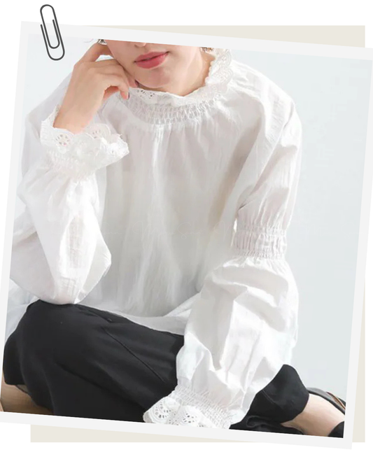 🇯🇵 JAPAN
♥ Scallop Lace Frill Blouse典雅貝殼蕾絲宮廷長袖上衣 SS-JSP251753L