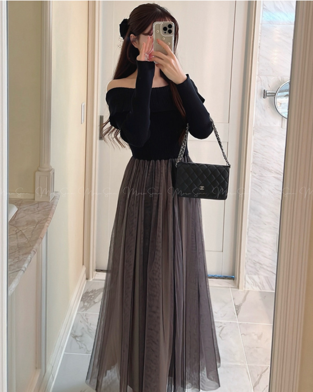 🇯🇵 JAPAN
♥ 氣質露肩針織薄紗喇叭連身裙 SS-JGOP744