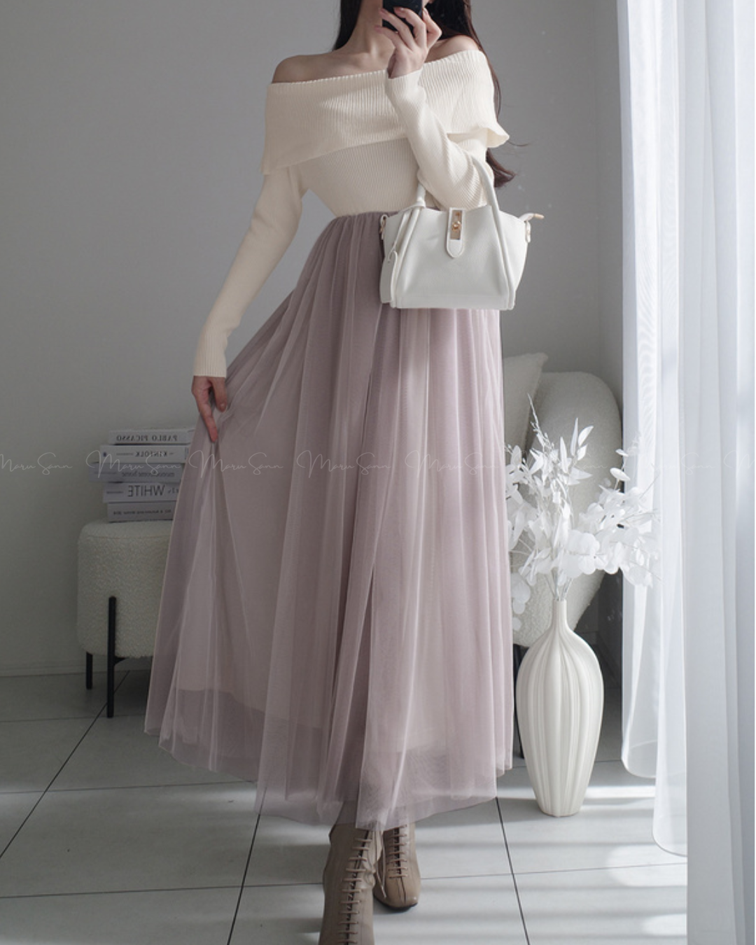 🇯🇵 JAPAN
♥ 氣質露肩針織薄紗喇叭連身裙 SS-JGOP744