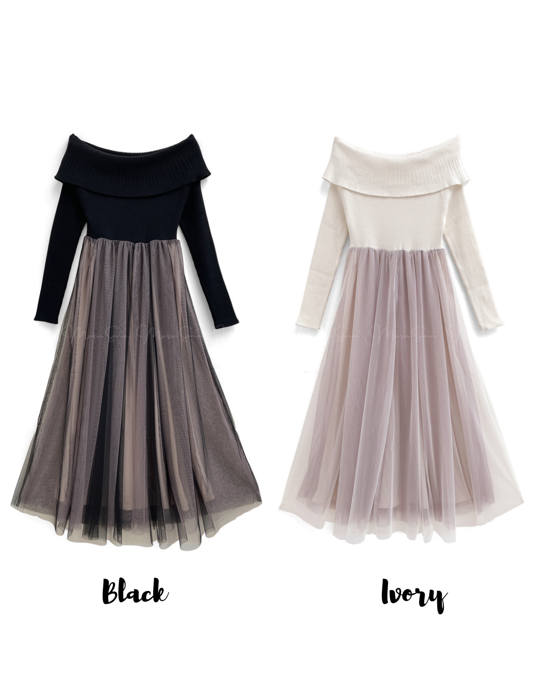 🇯🇵 JAPAN
♥ 氣質露肩針織薄紗喇叭連身裙 SS-JGOP744