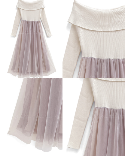 🇯🇵 JAPAN
♥ 氣質露肩針織薄紗喇叭連身裙 SS-JGOP744