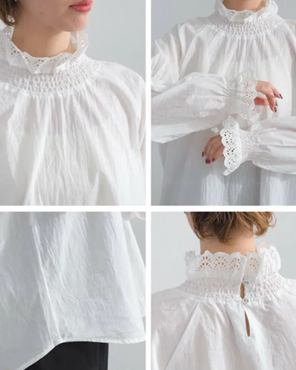 🇯🇵 JAPAN
♥ Scallop Lace Frill Blouse典雅貝殼蕾絲宮廷長袖上衣 SS-JSP251753L