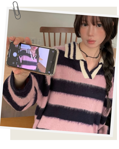 🇰🇷KOREA ♥ Brushed single-breasted oversized collared knit Sweater
磨毛單排扣寬鬆翻領針織冷衫

🔎 ɪᴛᴇᴍ ɴᴏ：SS-GS97440645